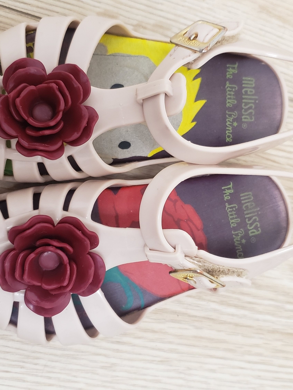 Mini Melissa Kids Pink Jelly Sandals with Burgundy Flower